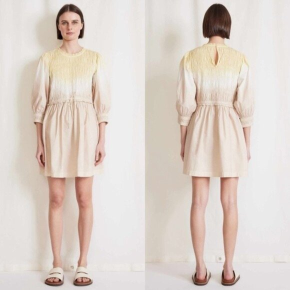 NWT APIECE APART ALDEA Smocked ORGANIC COTTON Ombre Dip Dye Mini‎ Dress MEDIUM - Picture 1 of 16